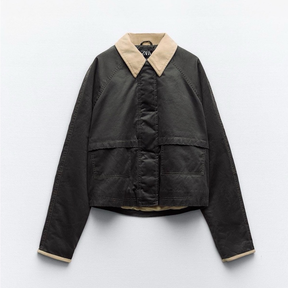 Zara corduroy collar waxed jacket Small